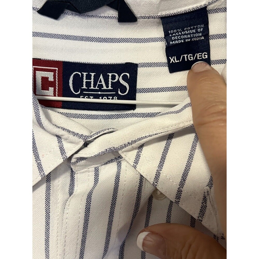 Chaps Men’s LS Cotton Dress Shirt XL Blue Stripes Logo